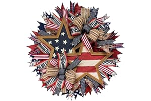 ANWAT 4th of July Patriotic Wreath, 2024 - Patriotic Decorations Wreath for Front Door, Red White and Blue Flag Wreath, Artificial Floral Twig Wreath Independence Day, Memorial Day, Flag Day (A)