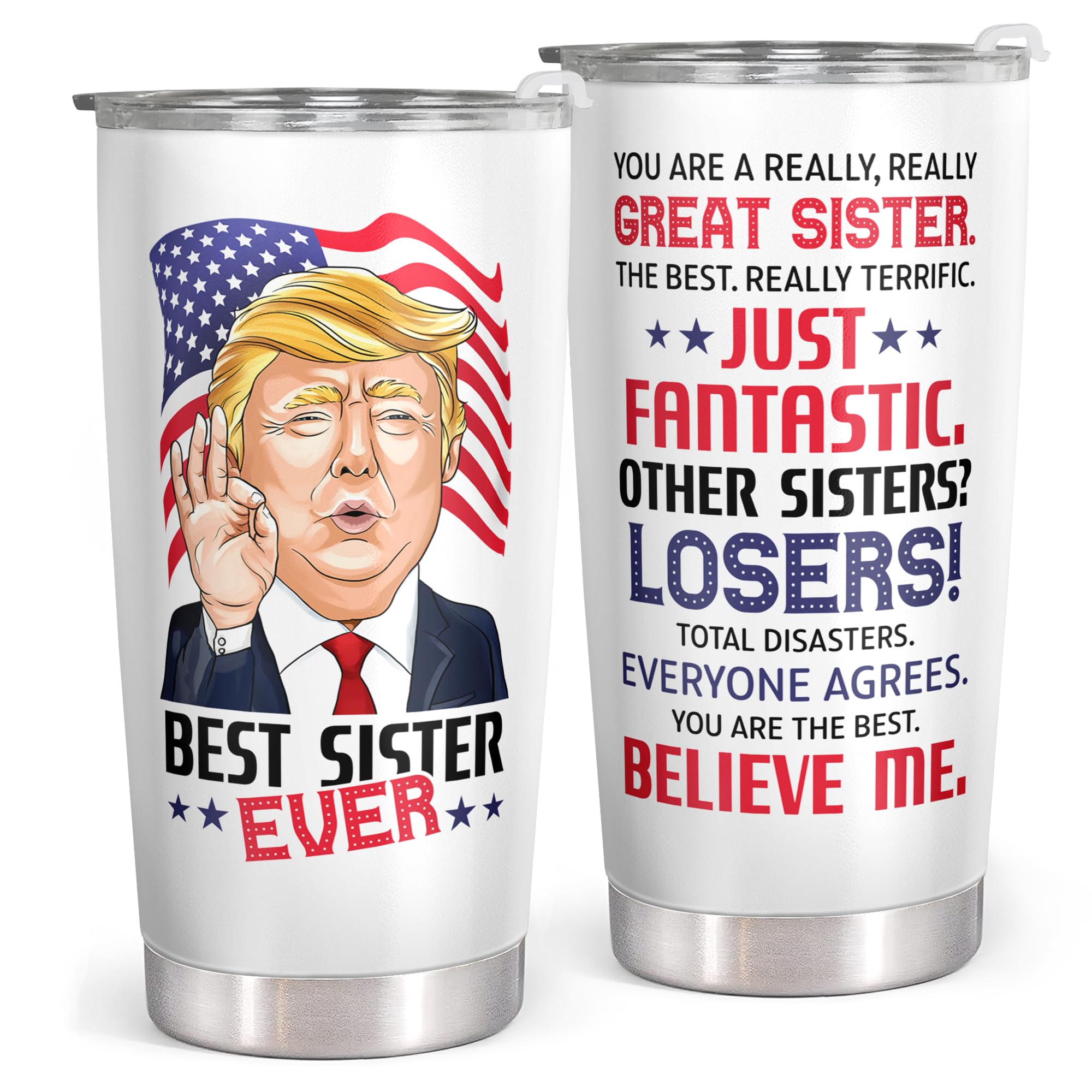 Mocosweeties Gifts for Sister - Birthday, Mothers Day, Christmas Sister Gifts from Sisters, Brother - Sisters Gift for Women, Sibling, Bestie, Women, Sis - 20 Oz White Stainless Steel 2-sided Tumbler Image