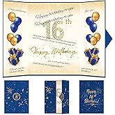 Blue 16th Birthday Decorations Guest Book Navy Blue Gold Happy 16th Birthday Card Signature Book Alternative for Boys Girls 16th Birthday Anniversary Party Supplies Favors Decor Gift Greeting 16 Years