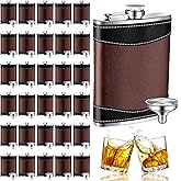 Rtteri 30 Set 8 oz Leather Hip Flasks for Liquor for Men Leak Proof Stainless Steel Drinking Flasks with Funnel Soft Wrap Whiskey Vessels for Wedding Bridesmaid Christmas Gifts (Brown)