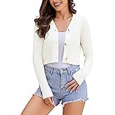 Women's Long Sleeve Cropped Cardigan Sweaters V Neck Solid Button Down Knit Bolero Shrugs
