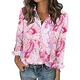Zeagoo Women Blouses Chiffon Long Sleeve Button Down Shirts Business Causal Dressy Work Top V Neck Summer Spring Clothes