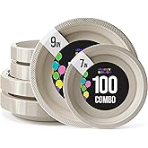 Party Solids Ivory Plastic Plates For Party Supplies, Ivory Disposable Plates 100 Pieces - 50-7" & 50-9" Heavy Duty 350 GSM Disposable Dinnerware Sets, Plastic Dinnerware Sets