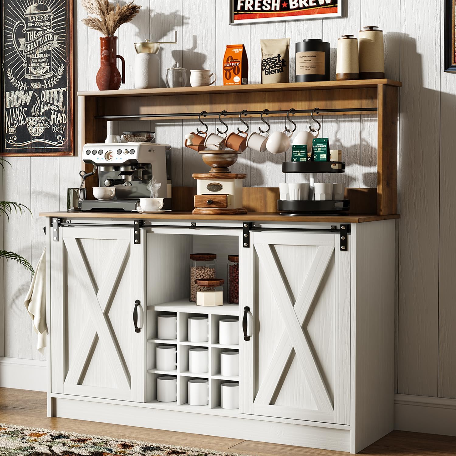 4ever2buy Farmhouse Coffee Bar Cabinet with