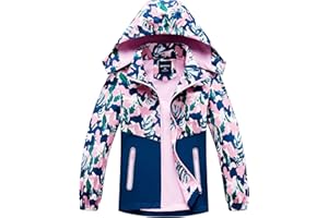 SERENYOU Girls Hooded Rain Jacket Waterproof Raincoat Fleece Lined Coat for Kids