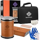 Molinalia Rolling Knife Sharpener with Magnetic Angle Guide (15&deg;/20&deg;) | Tumbler Knife Sharpening Kit with Diamond &amp; Ceramic Discs, Finger Guard, Gloves &amp; Travel Bag
