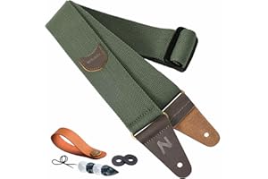 Nefelibata Guitar Strap with Pick Pocket, Head Cowhide Leather Ends Guitar Straps for Bass, Electric & Acoustic Guitar, Come with Free Strap Button, 1 Pair Strap Locks and 4 Guitar Picks