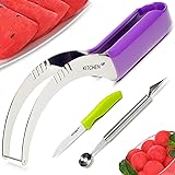 Watermelon Slicer Complete Bundle - Best Melon Slicer Corer & Server - Strong Improved Design - Baller and Ceramic Knife Included