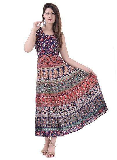 Women's Cotton Dress (ADMidi060_Multi-Coloured_Free-Size)