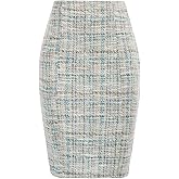 Kate Kasin Womens Knee Length Elastic Waist Stretchy Bodycon Business Tweed Pencil Skirt