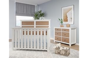 Child Craft Ocean Grove Crib and Dresser Nursery Set, 2-Piece, Includes 4-in-1 Convertible Crib and 6-Drawer Dresser, Grows with Your Baby (White/Brown)