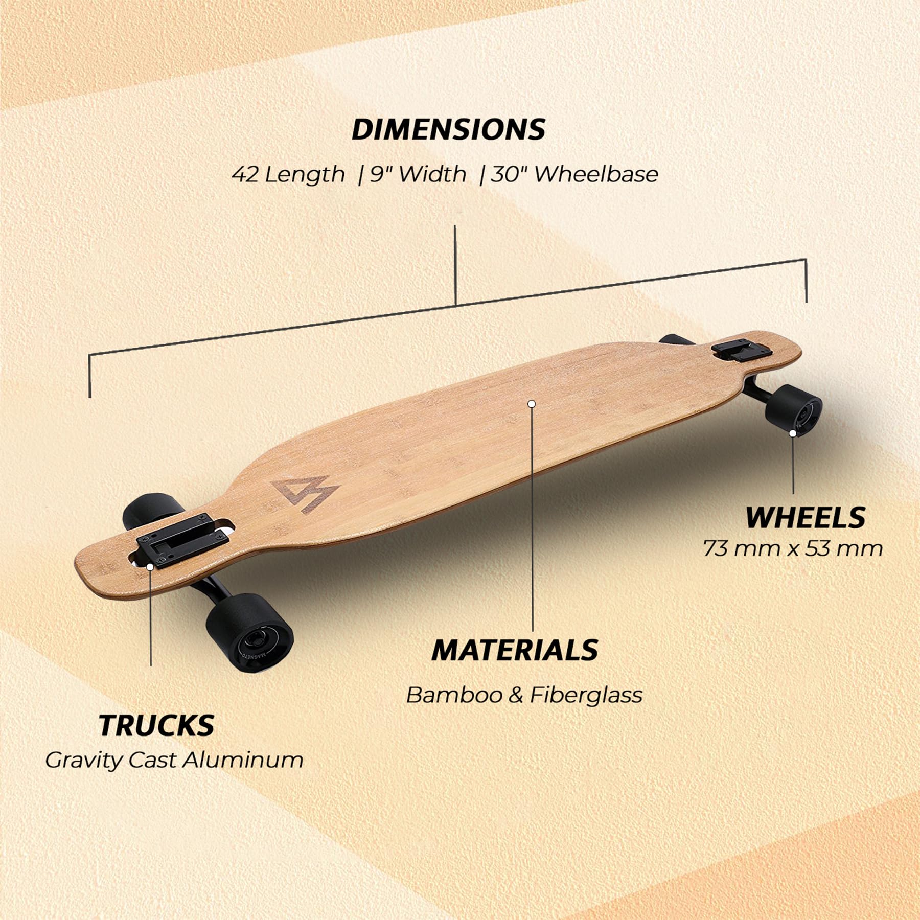 Magneto Longboards Bamboo Longboards for Cruising, Carving, Free-Style, Downhill and Dancing (Bamboo Drop & Fiberglass Through Longboard)