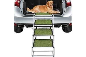 Pet Stairs for Large Dogs，Dog Ramps for High Beds,Foldable Dog Car Steps with Non Slip Artificial Grass Rug Surface for Cars 