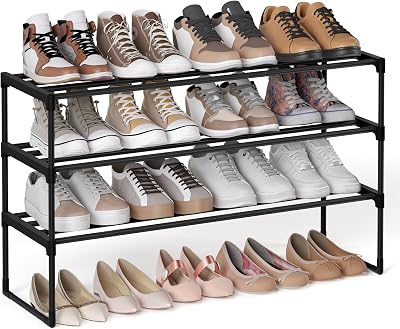 SONGMICS 3-Tier Shoe Rack Storage Organizer Black 30x92x55 cm LSA303B02