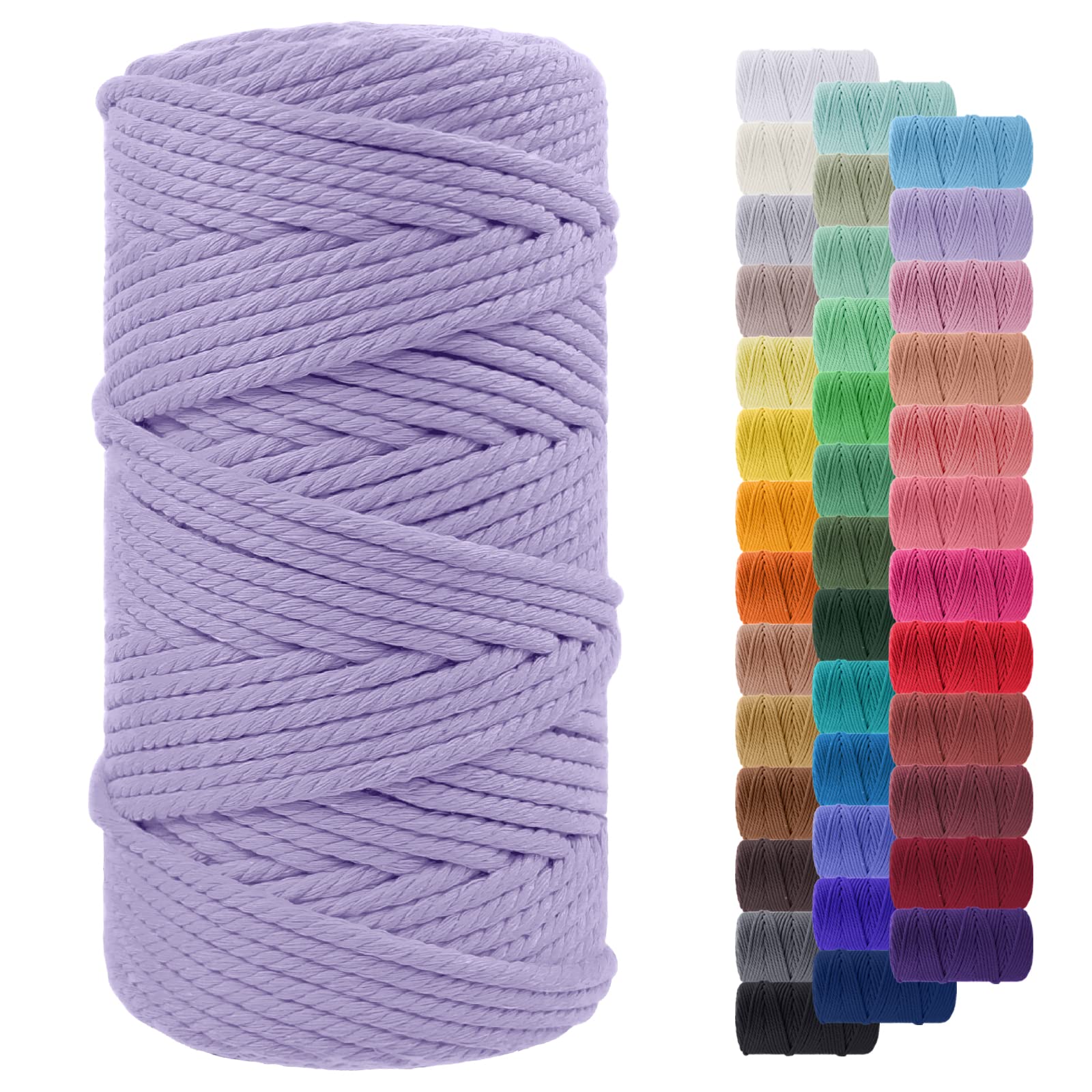LEREATI Macrame Cord 5mm x 100m, Thick Macrame Rope Yarn Natural Cotton Cord, 4 Strand Twisted Colored String for Wall Hanging Plant Hanger DIY Crafts Boho Decor (Purple)
