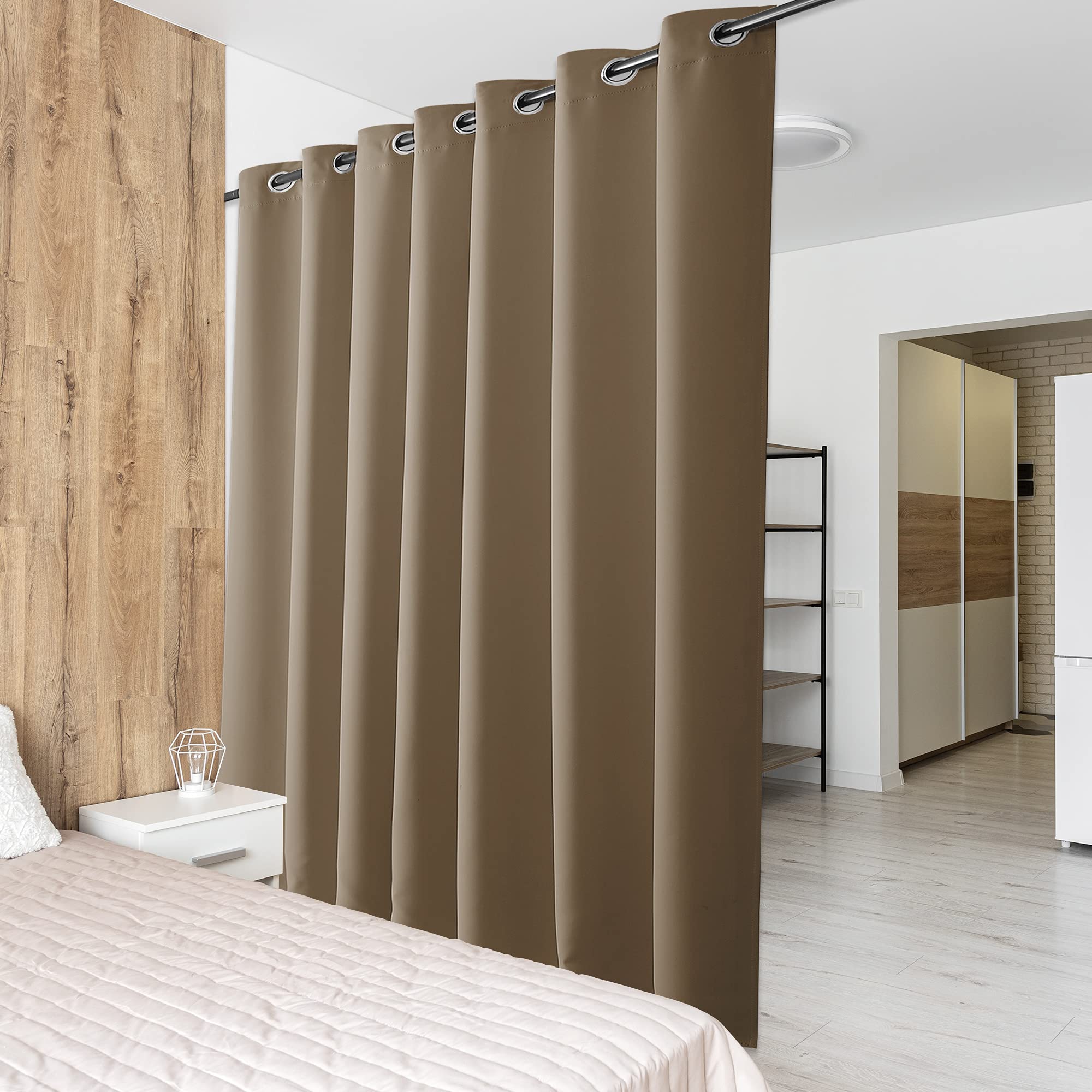 PONY DANCE Room Divider Room Divider Curtain - Blackout Curtain with Eyelets Partition Divider Room Divider for Office Home Bedroom W254 x H240 cm, Taupe, 1 Piece
