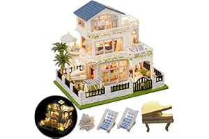 FLYBEAN DIY Miniature House Kit, Mini House Kit for Beginners, DIY Dollhouse Kit for Adults to Build, Model Building Craft Diorama Kit, Ideal Gifts for Birthday, Christmas(Blue Mansion)