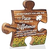 Never Forget You Are the Piece That Made the Difference Puzzle Sign, Thank You Gift for Coworker Teacher Nurse, Wooden Desk Plaque for Appreciation, Retirement, Graduation, Office Decor - FSE374