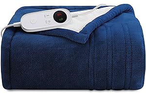 JinJeeo Heated Blanket 62"x84",Electric Throw Blanket Navy Flannel Sherpa Blanket Fast Heating Blanket,6 Heat Settings 9 Hour Auto Shut Off,Home Office Use Machine Washable