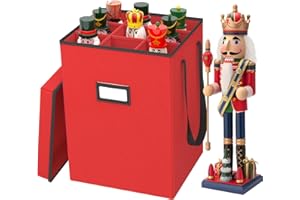 VERONLY Christmas Nutcracker and Figurine Collectible Storage Box - Stores Up to 9-16" Tall Nutcrackers, Ornaments, and More - Holiday Decor Organizer with Adjustable Dividers - Nutcracker not Included (Red)