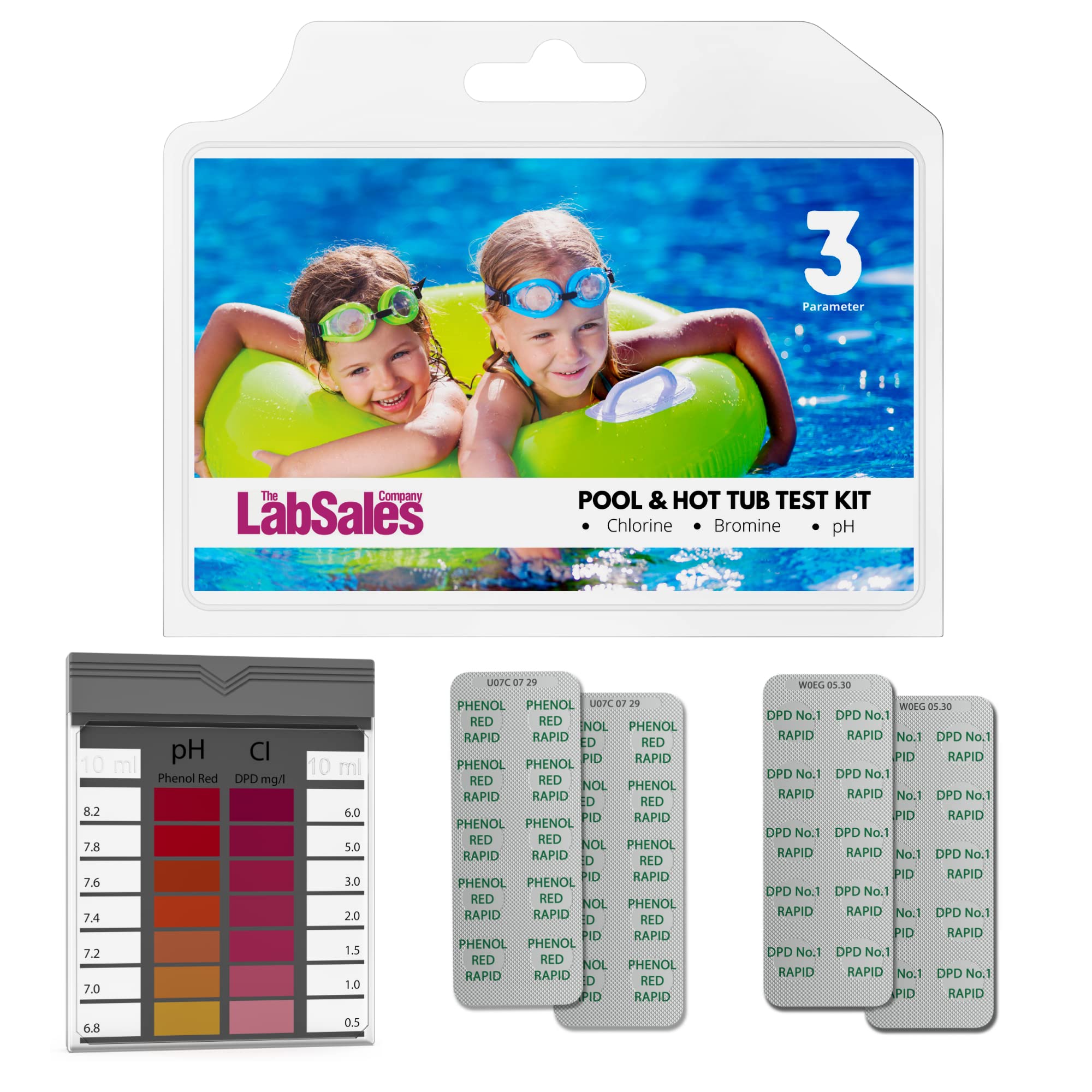 Labsales Hot Tub & Spa 3-in-1 Test Kit - pH, Chlorine & Bromine, Easy Results in Seconds, 20 Tests
