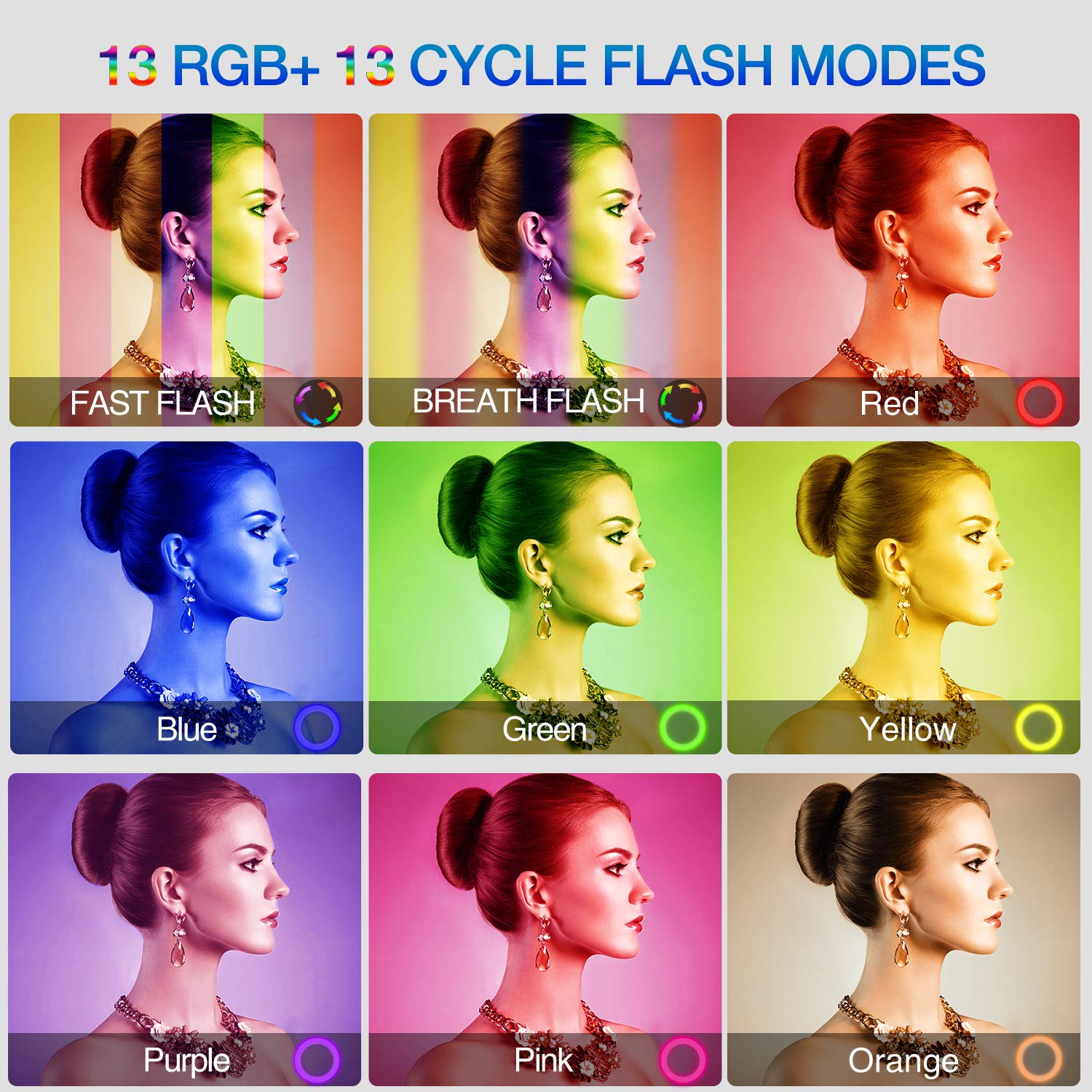 Yesker RGB Ring Light 10 Inch LED Ringlight with Brightness Dimmable 10 RGB Colors with Desktop Tripod Stand and Cell Phone Holder for Video Recording, Makeup, Zoom, Live Stream, Photography
