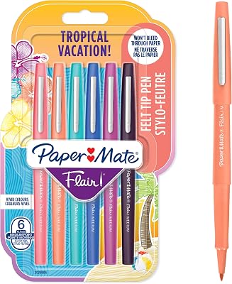 Marcador Flair, ponta média de 1,1 mm, cores tropicais, pack de 6
