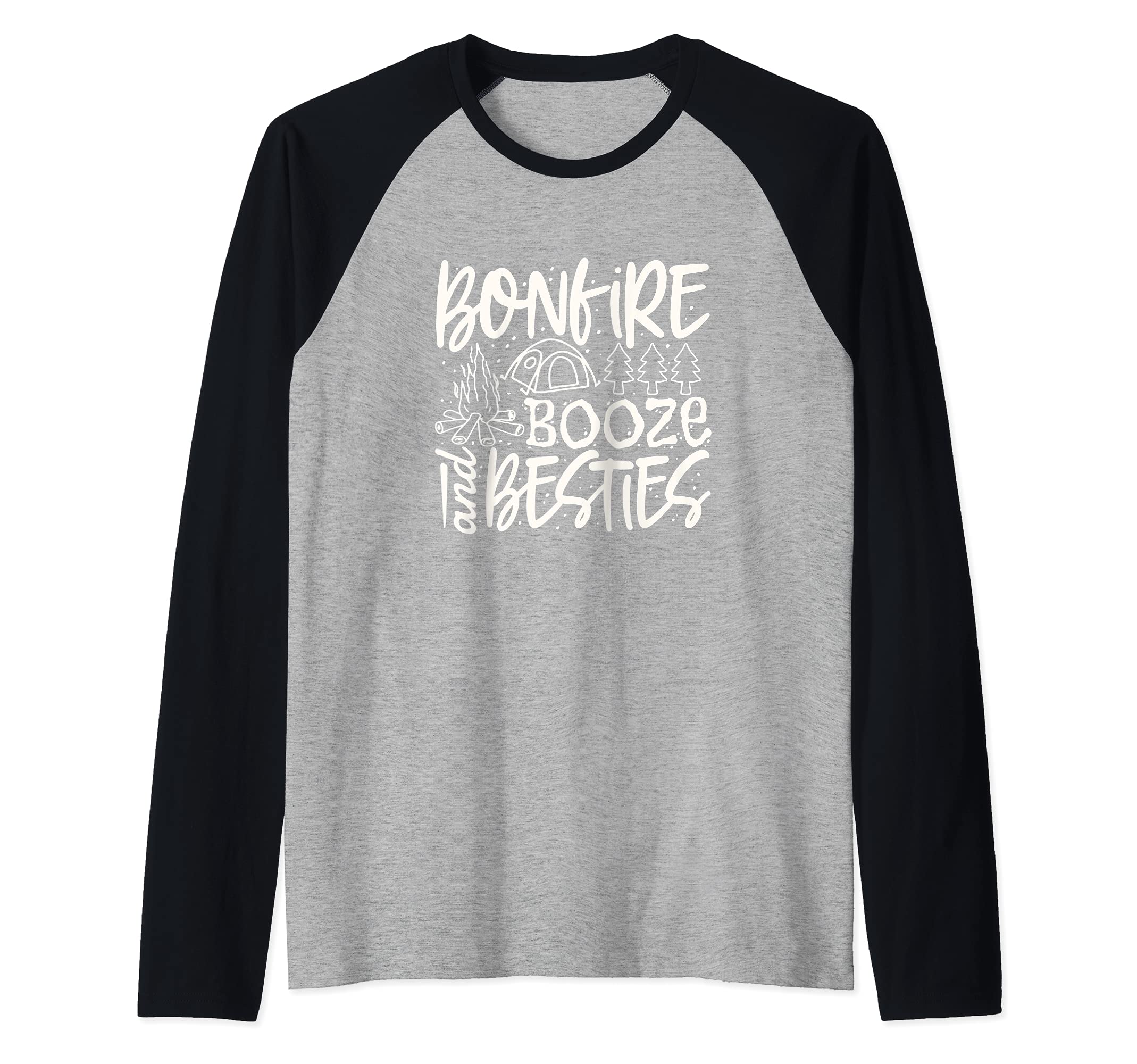 Bonfire booze and Besties friend vacation float trip graphic Raglan Baseball Tee