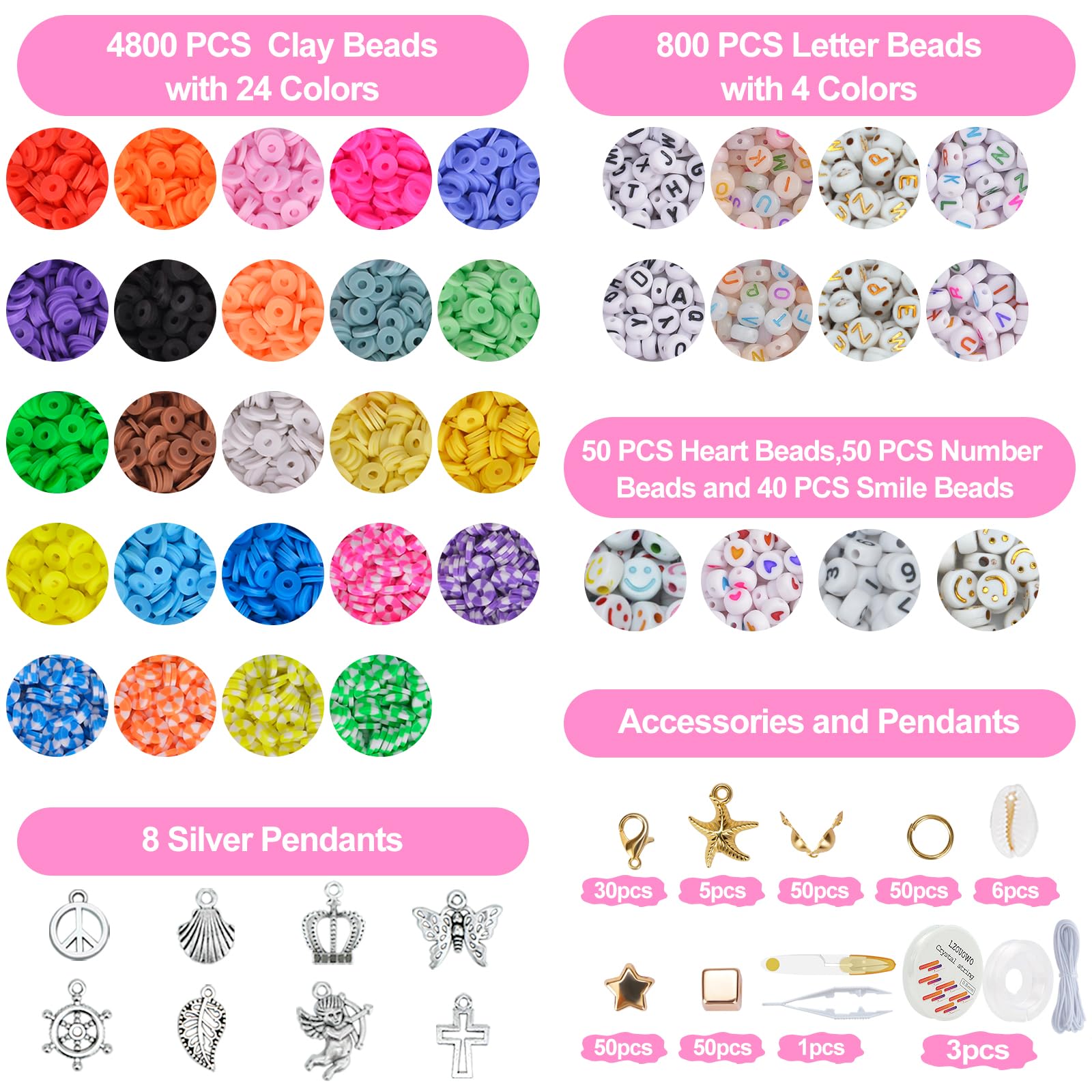 LZOUOWO Friendship Bracelet Kit Concert Bracelets Merch, 7200pcs Clay Beads for Bracelet Making Kit with Glow Beads Letter Beads and Smile Face Number Beads Jewelry for Crafts Gift
