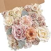 JGRSHES Artificial Flowers Combo Champagne Fake Roses Silk Flowers with Stems for DIY Wedding Bridal Bouquets Floral Arrangement Table Centerpieces Cake Birthday Baby Shower Anniversary Home Decor