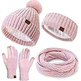 Winter Hats Gloves Scarf Set for Women, Beanie Hat Headband Ear Warmer, Infinity Scarf Touchscreen Gloves for Cold Weather