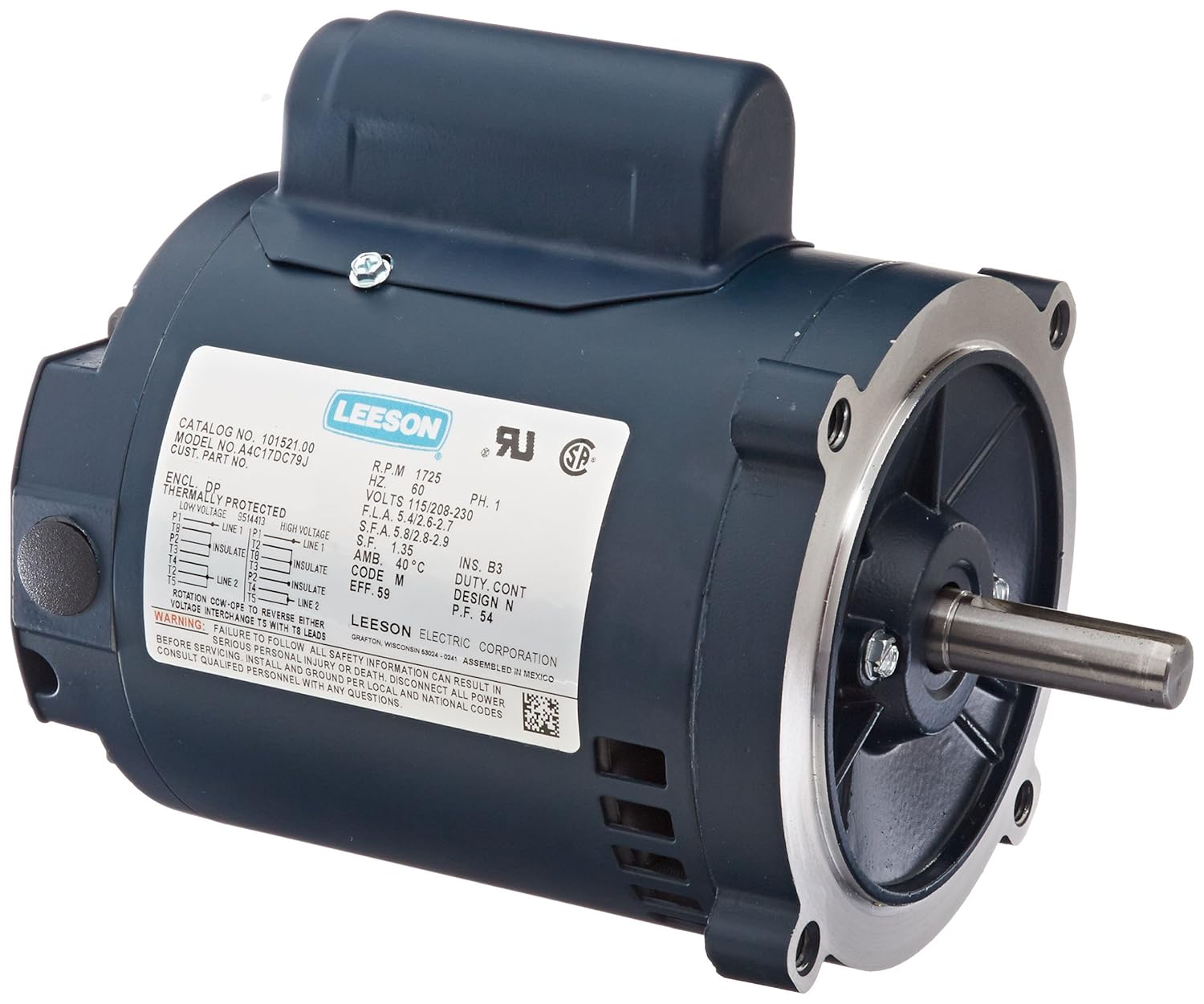 Leeson 101521.00 General Purpose DripProof C Face Motor, 1 Phase, S56C