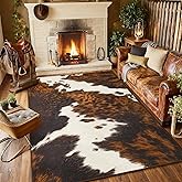 B BENRON Premium Cowhide Rug, Faux Cow Hide Rugs for Living Room Bedroom, 4x6 feet, Non-Slip, Machine Washable Animal Hides Carpets for Home Room Decor, Brown