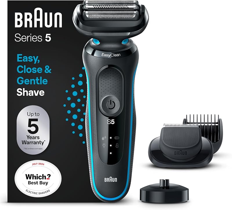 Braun Series 5 Electric Shaver with Beard Trimmer, 100% Waterproof, EasyClean
