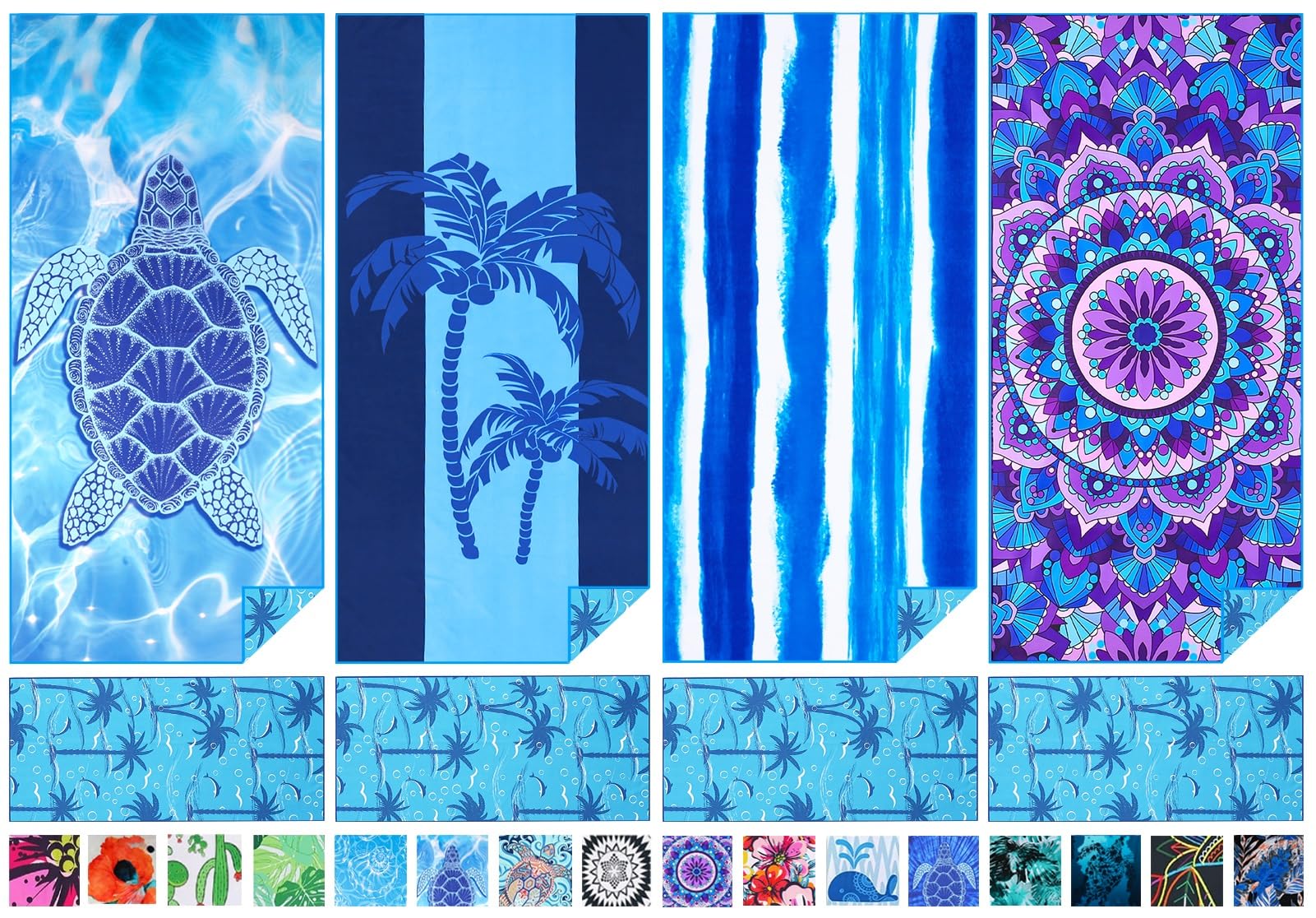 Haleey 4 Pack Microfibre Thin Lightweight Beach Towel Extra Large Oversized 180x80cm Quick Dry Sand Free Towels for Adults Travel Swim Pool Bath Beach Accessories Essentials Vacation Gifts — image 1