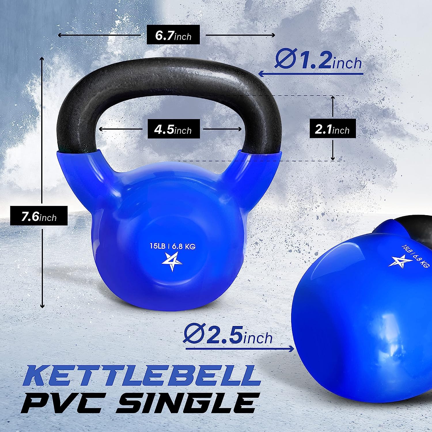 Yes4All 15 lb Kettlebell Weight Vinyl Coated Cast Iron for Dumbbell Weights Exercises, Gym, Fitness, Full Body Workout Equipment Push up, Grip and Strength Training, Blue - Image 2
