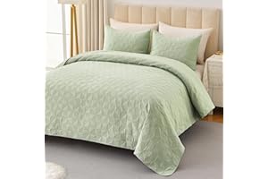 OARAGE Queen Quilt Bedding Set Sage Green Lightweight Quilted Bedspread Full Size with Pinwheel Motif,Soft Microfiber Quilting Coverlet for All Seasons (1 Quilt, 2 Shams)