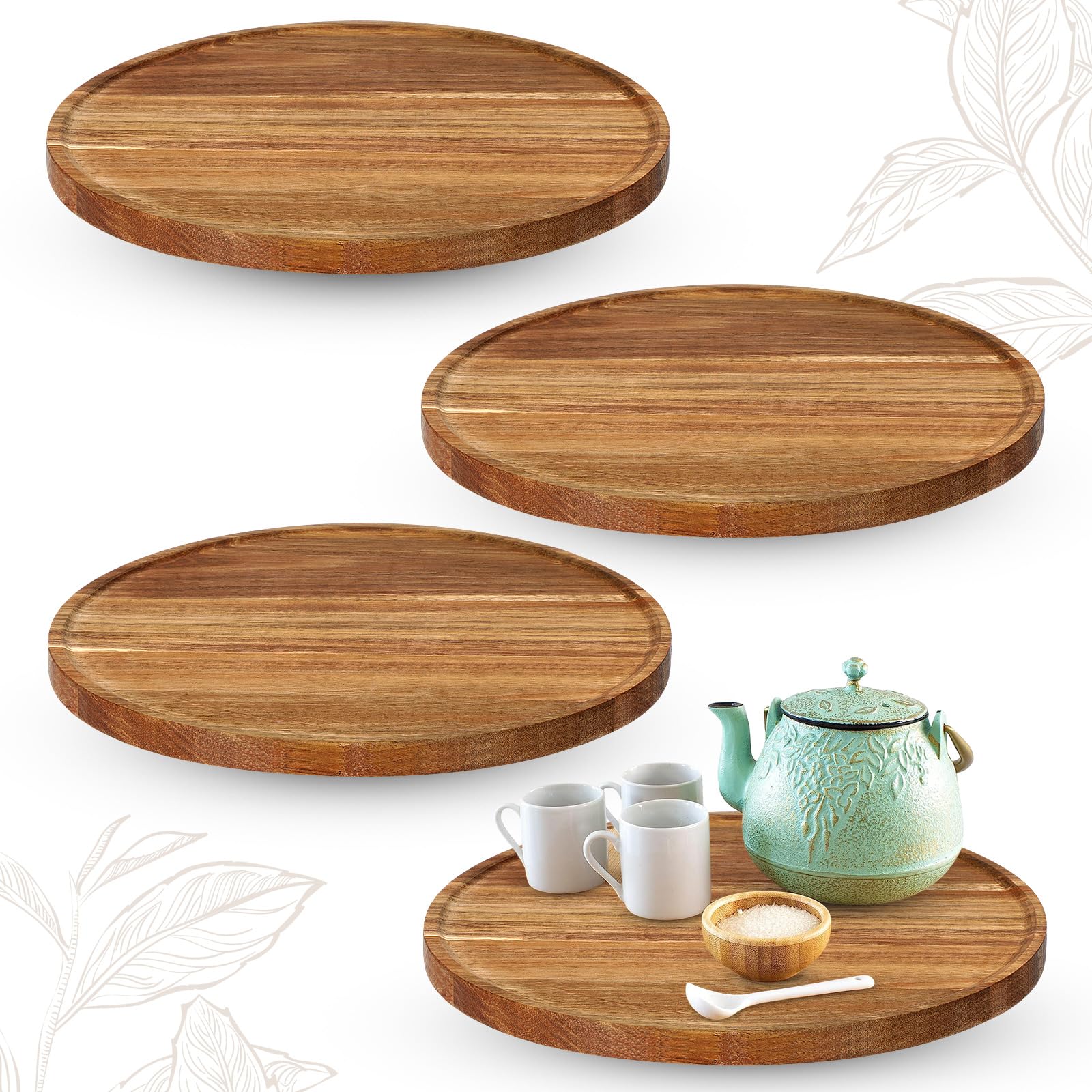 Photo 1 of Kigley 4 Pcs Acacia Wood Lazy Susan Organizers Lazy Susan Turntable for Cabinet Non Skid Kitchen Tray for Counter Pantry Spice Salt Pepper Olive Oil Table Organization and Storage (10 Inch)