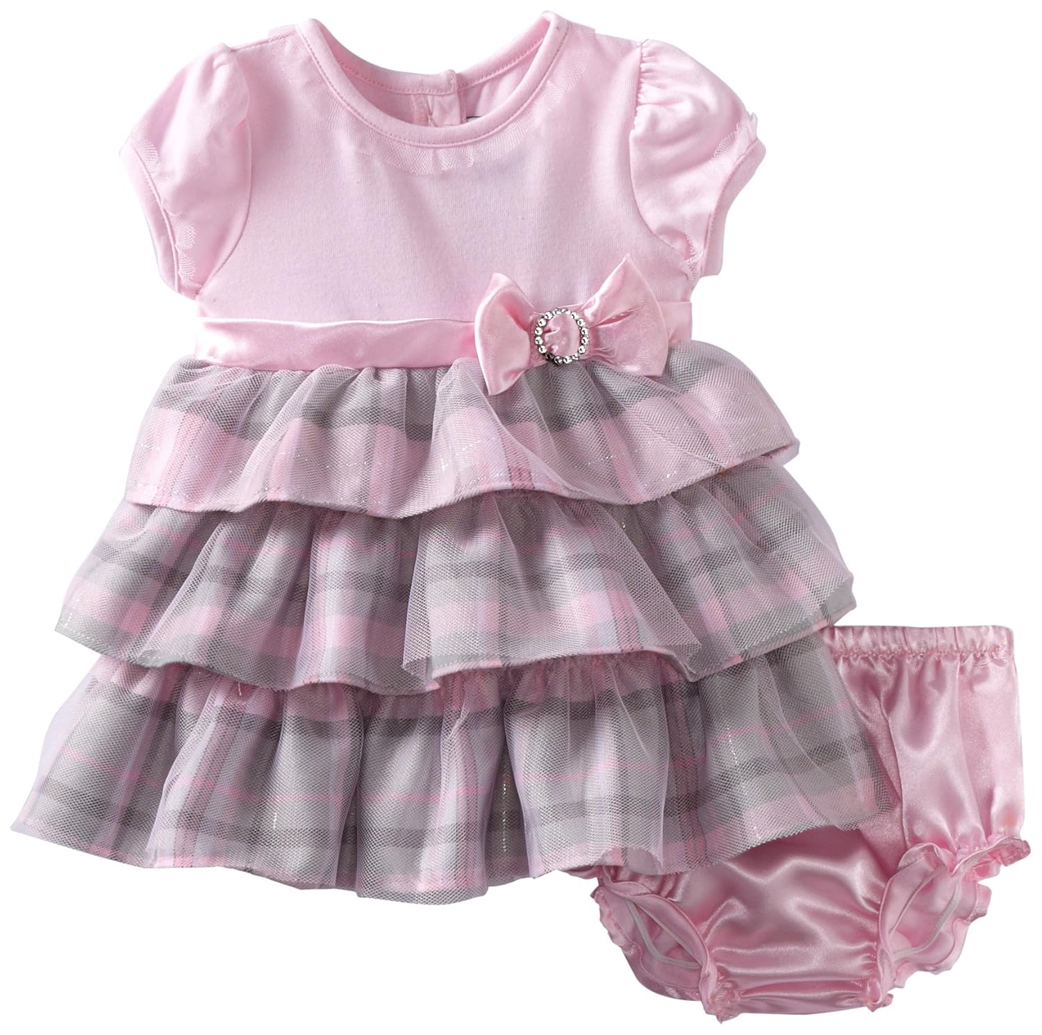 Youngland Baby Girls' Plaid Mesh Dress, Pink/Grey, 24