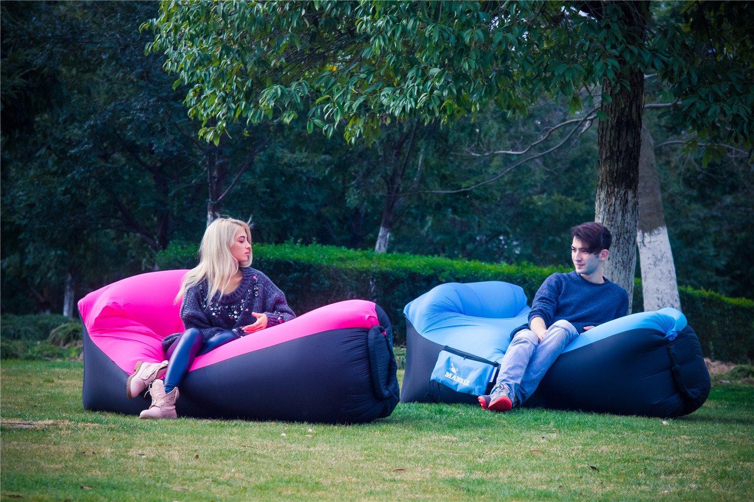 MAMBLE Inflatable Lounger Sofa Portable Sofa Bed Air Sofa for Travelling, Camping, Beach, Park Blue