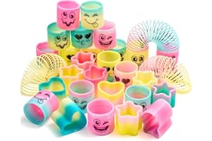 JOYIN 30 Pcs Spring Rainbow Party Favor, Mini Plastic Coil Spring Toy, Fidget Stress Coil Mini Springs Bulk Toys for Carnival