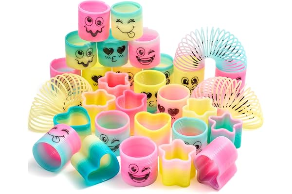 JOYIN 30 Pcs Spring Rainbow Party Favor, Mini Plastic Coil Spring Toy, Fidget Stress Coil Mini Springs Bulk Toys for Carnival