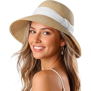 Babalet Sun Straw Hat for Women Wide Brim Floppy Beach Bucket Hats | Breathable Lightweight Womens Beach Sun Straw Hat UV Pro