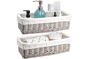 SOUJOY 2 Pack Toilet Paper Basket, Wicker Bathroom Basket Organizer, Toilet Tank Top Storage Bin with Removable Liner, Decorative Basket for Closet, Bedroom, Bathroom, Entryway, Office