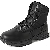 WIDEWAY Men's Tactical Military Work Boots Black Waterproof Leather Motorcycle Combat Army Boot w/Side Zipper slip resistant and All Day Comfortable (6-8inch)