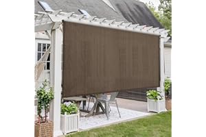 DIFY Outdoor Roller Shade Blinds Cordless Roll Up Shade, Exterior Roller Shade Wand Crank Operation 7 * 8FT for Patio Yard Deck Porch, Mocha