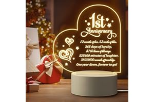 1st Anniversary Romantic Night Light Gift for Couples - One Year Wedding Marriage Present for Her Him Boyfriend Girlfriend Wi