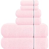 MyOwn Ultra Soft 6 Pack Cotton Towel Set, Contains 2 Bath Towels 28x55 inch, 2 Hand Towels 16x24 inch & 2 Wash Coths 12x12 inch, Ideal Everyday use, Compact & Lightweight - Pink
