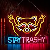 Stay Trashy Racoon Neon Sign for Wall Decor LED Light USB Powered Dimmable Art Signs for Bar Pub Store Man Cave Kids Room 16.2 X 12.6 inch
