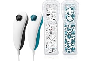 YKASEK Wii Remote with Nunchuck, Wii Controller 2 Pack with 2 Nunchuck Compatible for Wii/Wii U, Green and Black.